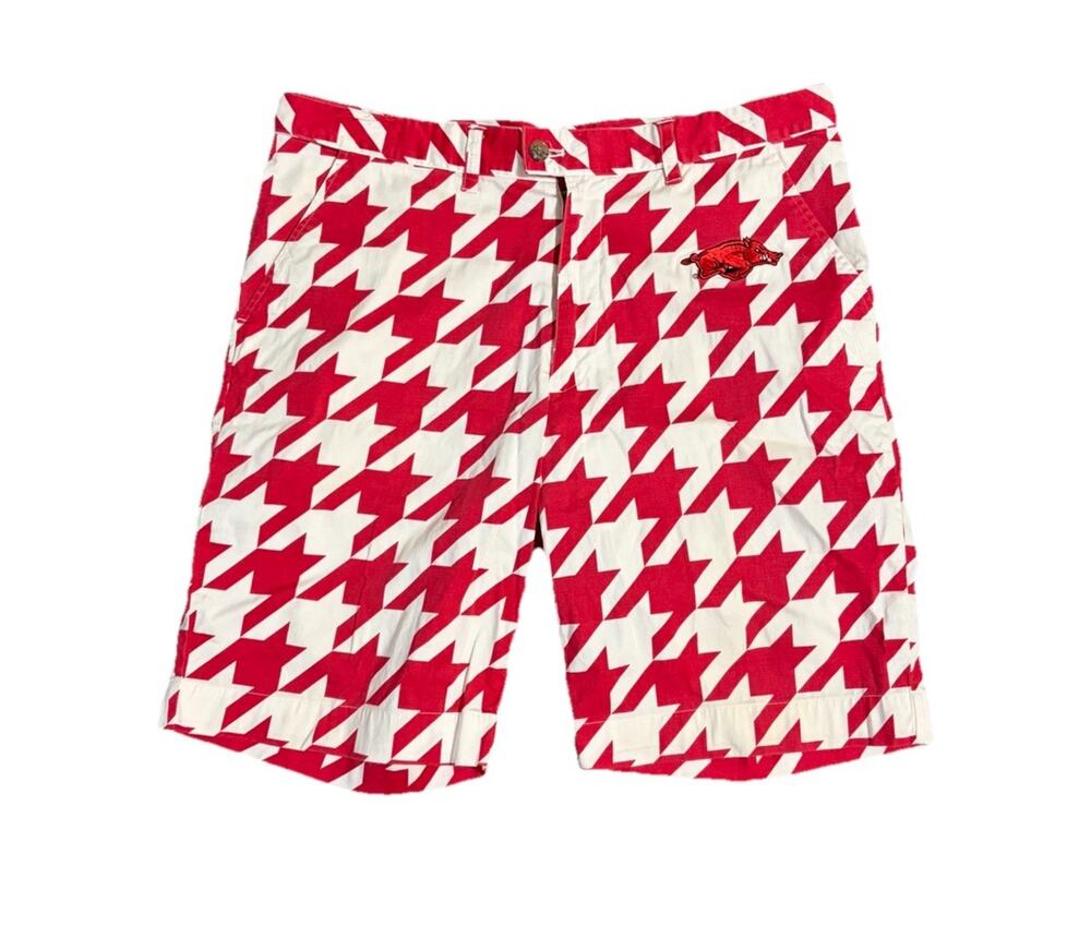 Loudmouth Golf Shorts Arkansas Razorbacks Red Houndstooth Pattern Size 37